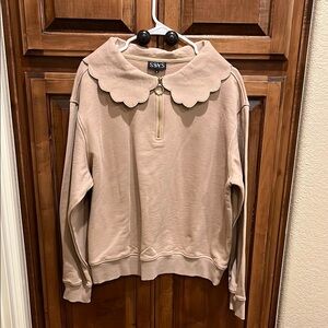 Women's Tan Sweatshirt with Scalloped Collar